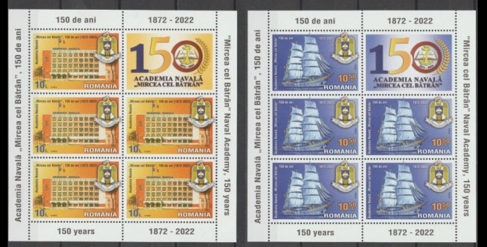 Corabii, vase - Academia navală Mircea cel Bătr&acirc;n, 150 de ani, minicoli de 5 timbre și 1 vinietă, 2022, LP 2394b, MNH