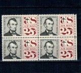SUA 1960 - Abraham Lincoln, Posta Aeriana, bloc de 4 neuzat