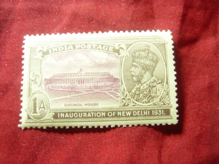 Timbru India 1931 Rege George V , 1 anna , sarniera