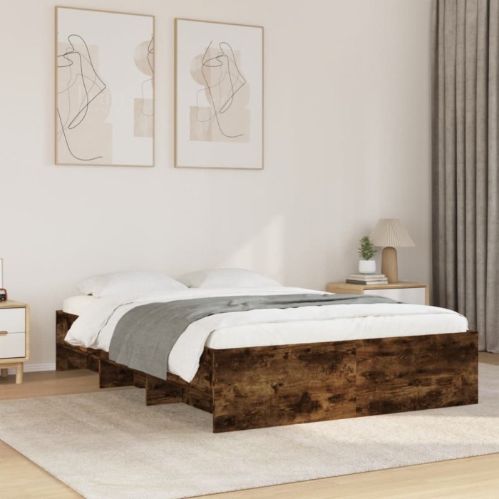 vidaXL Cadru pat fără saltea stejar fumuriu 120x200 cm, lemn prelucrat 3295664