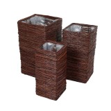 Cumpara ieftin Set 3 ghivece flori fibre naturale maro 18 x 18 x 40 cm, 23 x 23 x 45 cm, 28 x 28 x 50 cm