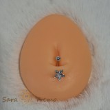 Piercing clasic pentru buric din argint cu decor floare cu 5 petale, tija subtire, SaraTremo