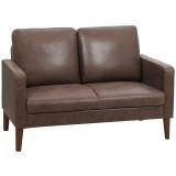 HOMCOM Divan cu 2 Locuri &icirc;n Material Textil Efect Piele și Picioare din Lemn Maro | Aosom Romania