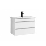Masca Chiuveta Baie Leziter Cube 80 cu Lavoar Alb, 81x46.5x53cm, Ceramica, Suspendata, Sertar Silentios