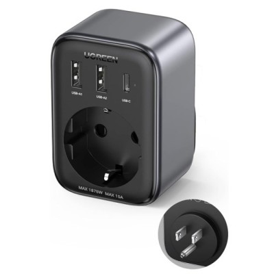 Incarcator Priza EU, 2x USB, Type-C la US, Fast Charging, 30W - Ugreen (15289) - Black foto