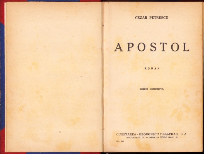 C4323N Apostol de Cezar Petrescu, ediție definitivă, 1944