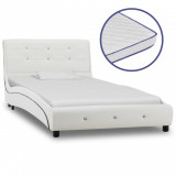 vidaXL Pat cu saltea spumă memorie, alb, 90x200 cm, piele ecologică 277554