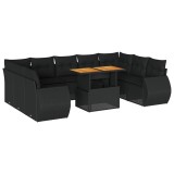 Cumpara ieftin Set canapele de gradina cu perne, 10 piese, negru, poliratan