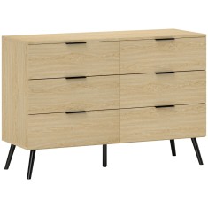 HOMCOM Comodă cu 6 Sertare, Unitate de Depozitare pentru Dormitor, Living, 110x40x75 cm, Lemn Natural | Aosom Romania