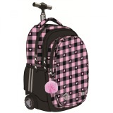 Ghiozdan Troler ST.Right, colectia Pink Checkered, TB01, roti silicon, 44x32x25 cm