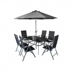 Set mobilier pentru gradina HECHT SHADOW SET, masa cu 6 scaune, umbrela de soare foto