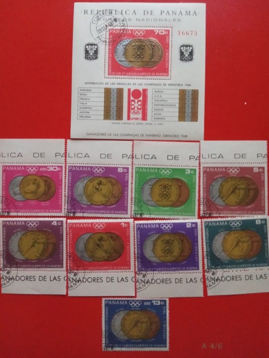 PANAMA, GRENOBLE - COLIȚĂ + SERIE COMPLETĂ ȘTAMPILATĂ