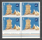 Romania.1977 100 ani marca postala din San Marino bloc 4 TR.181