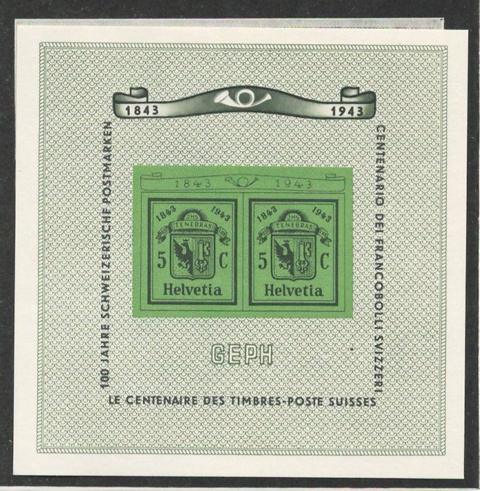 Elvetia 1943 Mi 423 bl 10 MNH - Expozitia de timbre de la Geneva (GEPH)