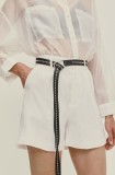 Answear Lab pantaloni scurti femei, culoarea alb, neted, high waist