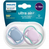 Set 2 suzete Philips-Avent SCF085/34, ultra air pacifier 6-18 luni, Ortodontice, fara BPA, Mov/Albastru, Philips Avent