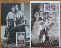 2 carti postale interbelice , costume populare romanesti , suvenire postale foto