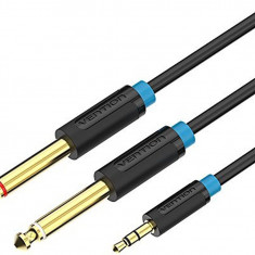 Cablu audio 0.5m 4mm Jack 3.5mm 3pin mufa tata - 2x Jack 6.3 mm mufa tata cupru aurit negru VENTION BACBD