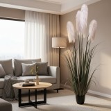 Planta artificiala decorativa cu stuf si iarba, 200 cm, 4 fire, verde-gri