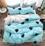 Cumpara ieftin Lenjerie De Pat Lugano Xc121, Bumbac, 4 Piese, Cu Elastic, Albastru, Imprimeu