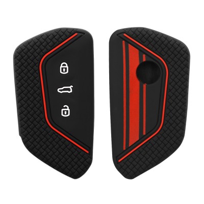 Husa Cheie Auto pentru VW 3 Butoane, Kwmobile, Negru/Rosu, Silicon, 52651.08 foto