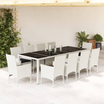 vidaXL Set mobilier de grădină cu perne 11 piese alb poliratan&amp;amp;sticlă foto