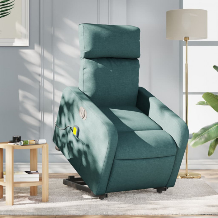 vidaXL Fotoliu electric masaj rabatabil / ridicare verde &icirc;nchis textil