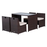 Outsunny Set Mobilier Grădină Ratan 5 Piese, Masă Pr&acirc;nz, 4 Scaune Terasă, Perne Incluse, Maro | Aosom Romania