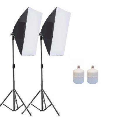 Kit de 2 softboxuri, 2 trepiezi reglabili 200 cm, 2 becuri LED 50W foto