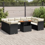 vidaXL Set canapele de grădină cu perne, 10 piese, negru, poliratan 3326968