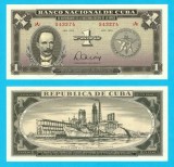 Cuba (pick 106) 1 Peso 1975 UNC- serie: 543274; Comemorativă: Naționalizarea Băncii