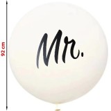 Balon Gigant Mr Alb 92cm Latex ProCart - Burlaci/Nunta, Umflat cu Aer/Heliu