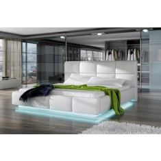 Pat ASTI 160, piele ecologica - cu iluminare led, somiera metalica, pistoane pe gaz si lada depozitare