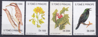 DB1 Fauna Sao Tome 1992 Pasari Flori 4 v. MNH foto