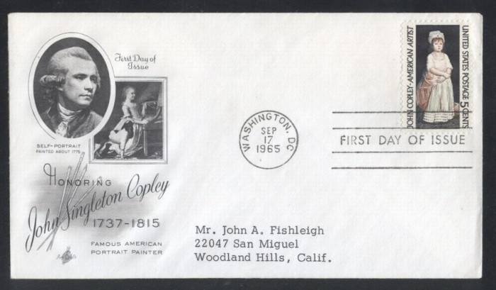 United States 1965 Copley painting FDC K.631