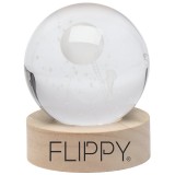 Lampa led decorativa, flippy, cu bila de cristal cu diametru 6cm, model astronaut pe scara catre luna 3d, alimentare usb, suport din lemn, lumina alb