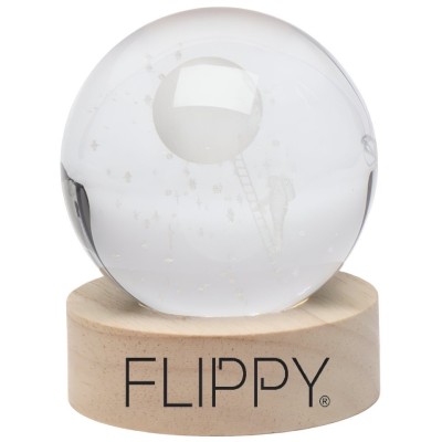 Lampa led decorativa, flippy, cu bila de cristal cu diametru 6cm, model astronaut pe scara catre luna 3d, alimentare usb, suport din lemn, lumina alb foto