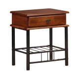 Cumpara ieftin Noptiera din lemn masiv, HM Fiona, sertar, polita, cadru metalic, 37x48x55 cm, cires