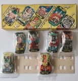 Jucarie veche de colectie, masinute, set complet 6 machete rusesti tabla plastic + cutie originala; URSS, Rusia, USSR, CCCR, anii &#039;80