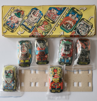 Jucarie veche de colectie, masinute, set complet 6 machete rusesti tabla plastic + cutie originala; URSS, Rusia, USSR, CCCR, anii &amp;#039;80 foto