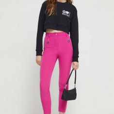 Moschino Jeans pantaloni femei, culoarea roz, drept, high waist