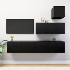 vidaXL Set dulapuri TV, 4 piese, negru, lemn prelucrat