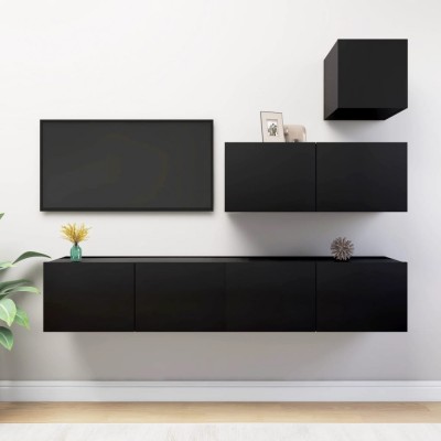 vidaXL Set dulapuri TV, 4 piese, negru, lemn prelucrat foto
