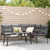 VidaXL Set canapea de grădină cu perne, negru, oțel și textilenă 3283749