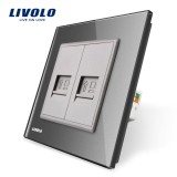 Cumpara ieftin Priza dubla internet Livolo gri cu rama din sticla Crystal