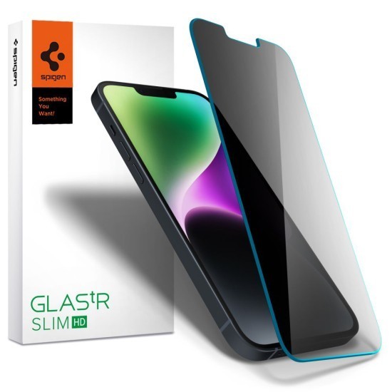 Folie pentru iPhone 13/ iPhone 13 Pro / iPhone 14 / iPhone 16e - Spigen Glas.tR Slim - Privacy
