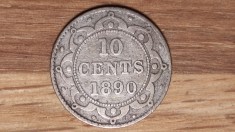 Newfoundland Canada - argint ultra rar - 10 cents 1890 - Victoria - tiraj 100k