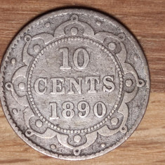 Newfoundland Canada - argint ultra rar - 10 cents 1890 - Victoria - tiraj 100k