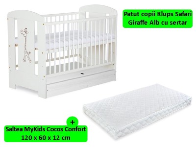 Patut Cu Sertar Klups Safari Giraffe Alb + Saltea 12 MyKids GreatGoods Plaything foto