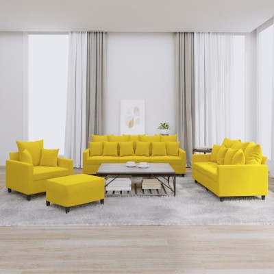 vidaXL Set de canapele cu perne, 4 piese, galben, catifea foto